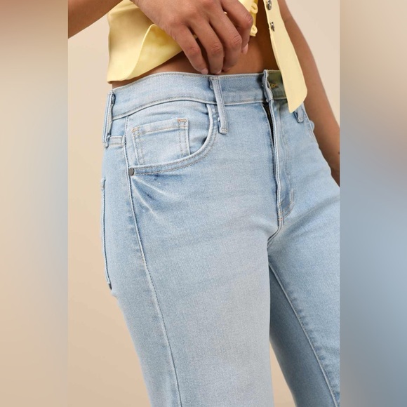 Lulus Just Black Trending Intention Light Wash Slim Palazzo Jeans - Picture 2 of 6